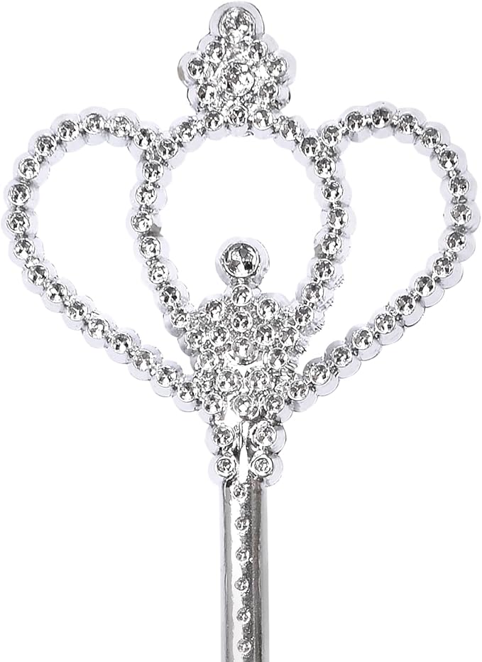 2 Pack Silver Princess Star Wand, Crown Wands Angel Magic Wand for Girls Birthday,Dress up and Halloween Costume Supplies (Silver Star Crown)
