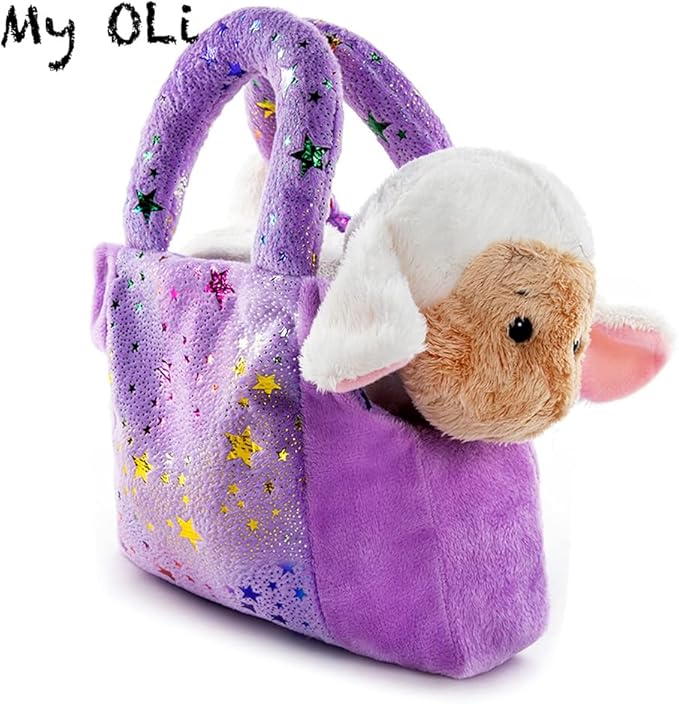 My OLi Plush Pet Set Pet Carrier Stuffed Animal Purse with Bunny and Sheep Plush Toy Gift for Kids and Girls