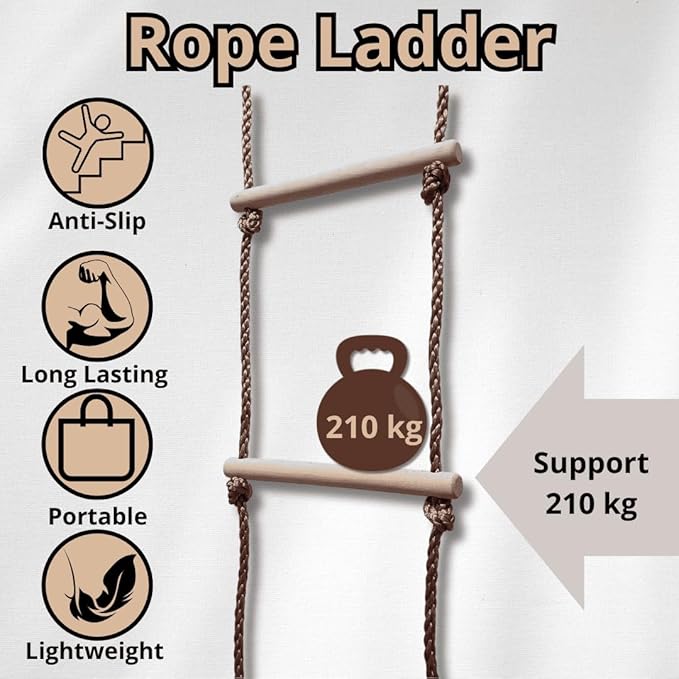 Hanging Ladder 6,5ft | Rope Ladders for Addults and Kids | Climbing Ladder for Kids | Obstacle Rope Ladders 2m