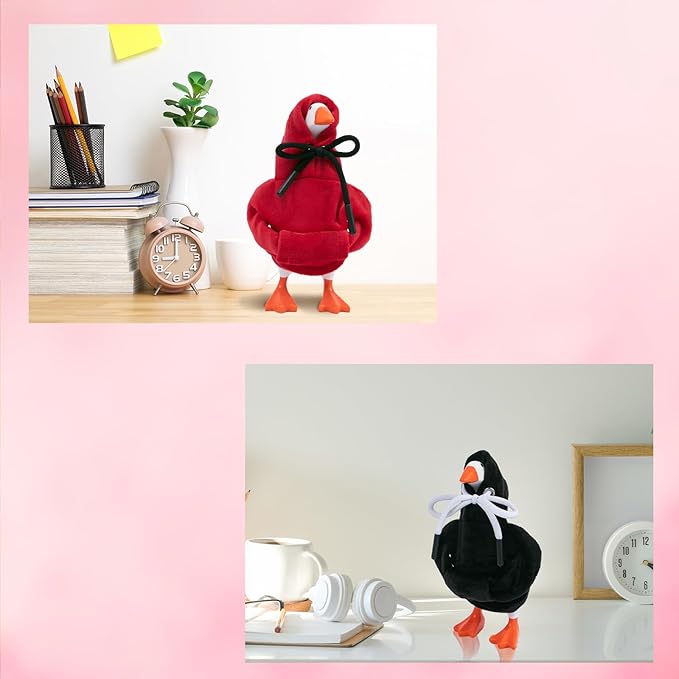 2 Pcs Desk Goose Outfits 7 Inches, Mini Desk Goose Clothes Hoodies 7 Inch Porch Goose Costume Desk Goose Accessories for Magnetic Goose Statue Table Decor (Red & Black)