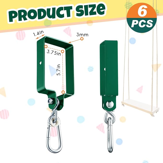 Dunzy Swing Set Brackets Including 2 Pcs A-Frame Swing Brackets, 6 Pcs Heavy Duty Swings Hangers, 2 Swings Seats, 1 Ring Trapeze Bar with All Mounting Accessories for Playground Equipment Outdoor Play