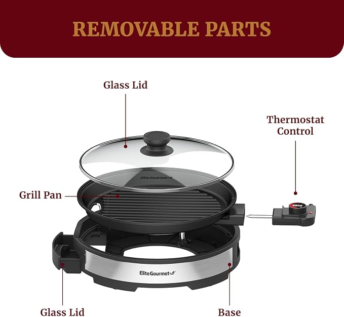 Elite Gourmet EMG6505G Indoor Electric BBQ Grill, Non-Stick, 12"