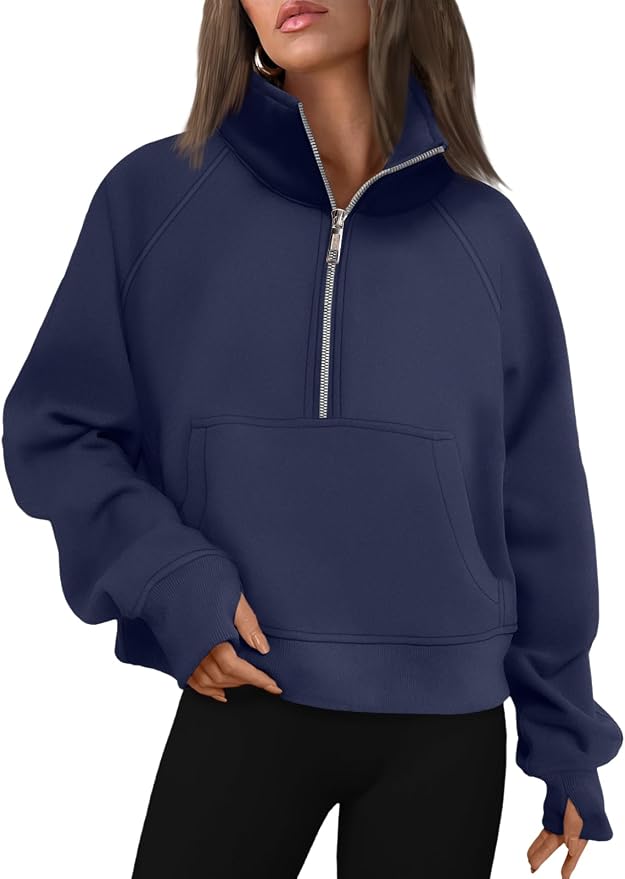 AUTOMET Womens Sweatshirts Half Zip Fleece Pullover Fall Outfits | Fall Fashion Clothes 2026,Cropped Sweatshirts,Cute Y2k Tops,Quarter Zipper Sweater,Winter Loungwear Outfits