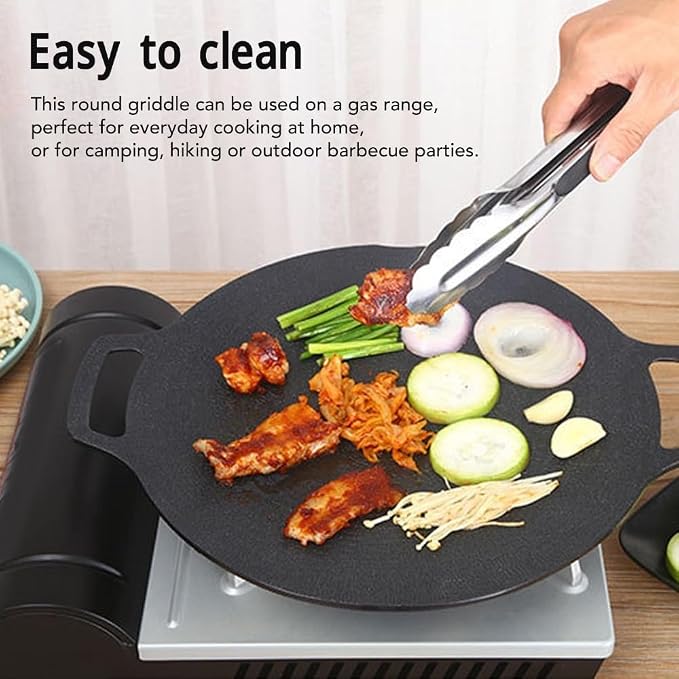 Korean Grill Pan,10 inch Round BBQ Nonstick Griddle Plate, Aluminum Alloy Gas Stove Pan with Double Handles for Indoor Cooking,Outdoor Camping(36cm)