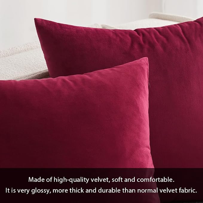MIULEE Velvet Throw Pillow Covers 16x16 Inch Pack of 2 Wine Red | Soft Solid Small Decorative Pillow Covers, Modern Luxury Home Decor, for Couch Chair Sofa Bedroom Livingroom Car
