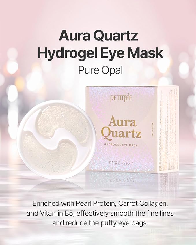 Petitfee Aura Quartz Eye Mask Pure Opal 40 pcs (20 pairs) - Rejuvenating Hydrogel Eye Patch for Puffy Eye Bags, Cooling, Depuffing, Under Eye Elasticity, Reduces Fine Lines for Firming Eye Area