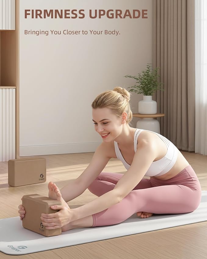 Gruper Yoga Blocks 2 Pack, 9"x6"x3" Exercise Blocks High-Density EVA Foam Blocks with Soft Non-Slip Surface, Lightweight Yoga Props for Yoga Pilates Meditation & Stretching