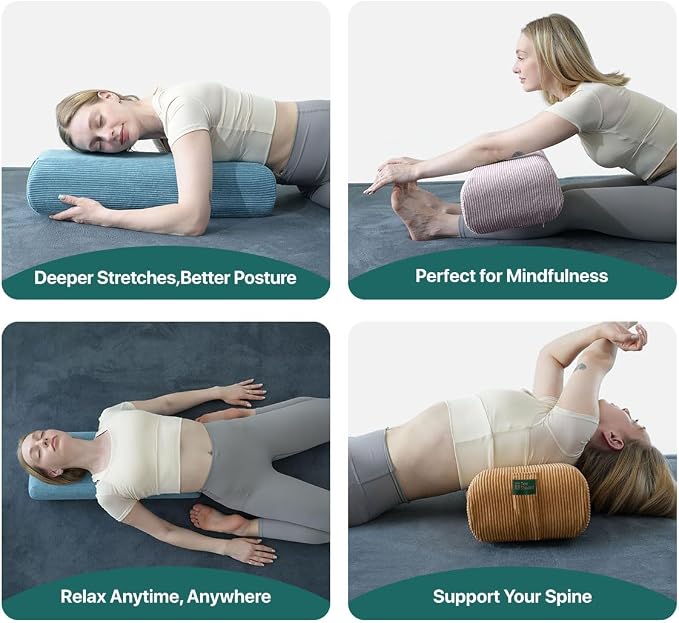 Yoga Bolster Pillow for Meditation and Support - Rectangular Foam Cushion with Removable Corduroy Cover, Machine Washable Suede-like Pillowcase & Convenient Carry Handles for Women Orange