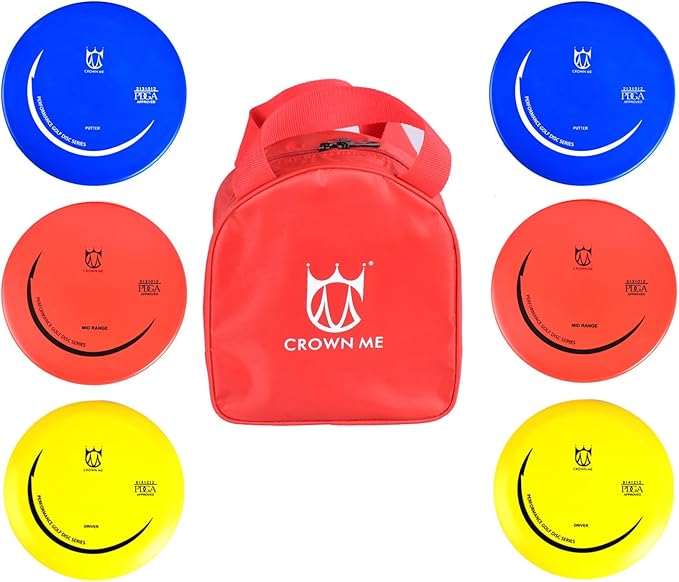 PDGA Approved Disc Golf Set with 6 Discs and Starter Disc Golf Red Bag – Fairway Driver, Mid-Range, Putter Disc