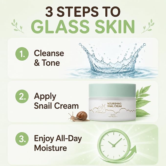 esfolio made in Korea Snail Nourishing Cream 2.82 Oz, Daily Facial Moisturizer with Snail Extract, Lightweight Face Cream for Soft and Comfortable Skin, Fast Absorbing Korean Skincare