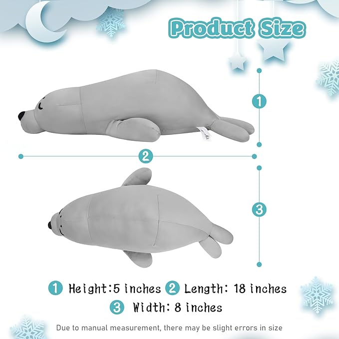 My OLi 18'' Seal Cooling Stuffed Animal Pillow Coolable Stuffed Seal Pillow Soft Chill Plush Hugging Pillow Plush Toys Gift for Kids Adults