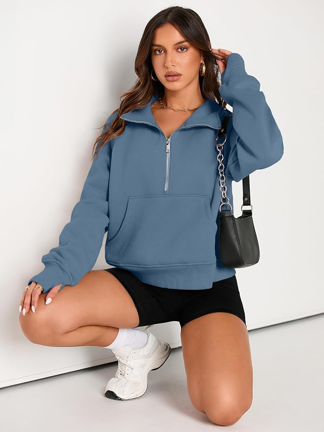 AUTOMET Womens Sweatshirts Half Zip Fleece Pullover Fall Outfits | Fall Fashion Clothes 2026,Cropped Sweatshirts,Cute Y2k Tops,Quarter Zipper Sweater,Winter Loungwear Outfits