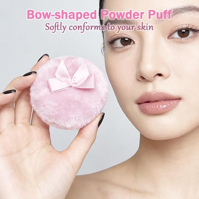 4" Glass Dusting Powder Container with 2 Fluffy Puffs,Cute 3.5" Soft Body Powder Puff and Jar Set(Crown-tawny)