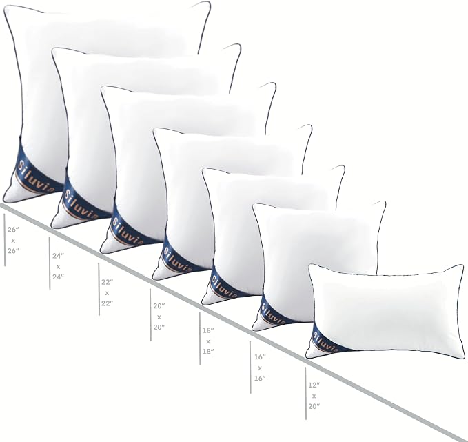 Siluvia 18x18 Down Alternative Pillow Insert 4 Pack, 100% Cotton Cover | 100% Premium Polyester Fill, Fluffy & Soft with Comfy Support - White Decorative Cushion Inserts for Couch, Sofa & Bed
