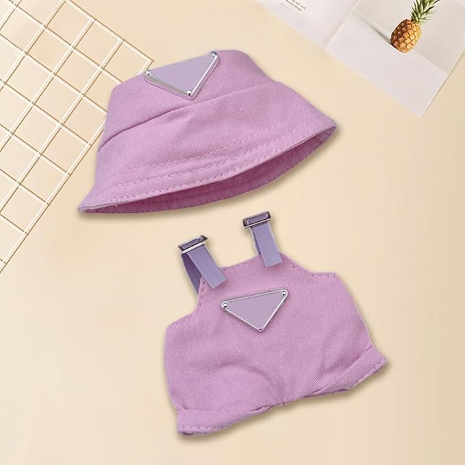 Clothes for Labubu(NO Doll) , Hat & Overalls Set for Labubu Clothes 15cm/17cm Dolls Accessories Suit, Doll Outfit Stylish Clothes(Style Pink)
