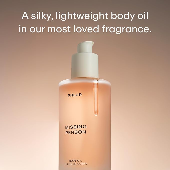 PHLUR Missing Person Body Oil, 4 Fl Oz – Skin Musk Bergamot & Jasmine Scented Body Oil for Women & Men, Hydrating Moisturizing After Shower Oil with Sandalwood & White Musk Fragrance