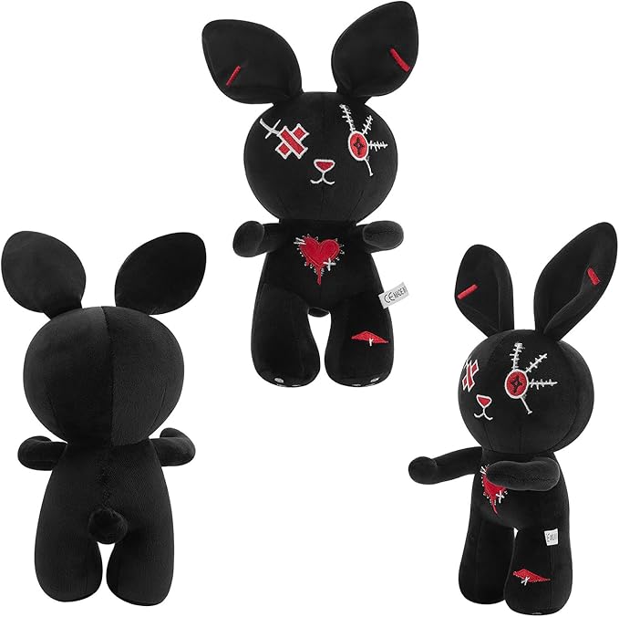 Halloween Bunny Easter Basket Fillers for Kids Gifts Plush Toy Stuffed Rabbit for Boys and Girls Classroom Hunting Egg Decoration (Black)