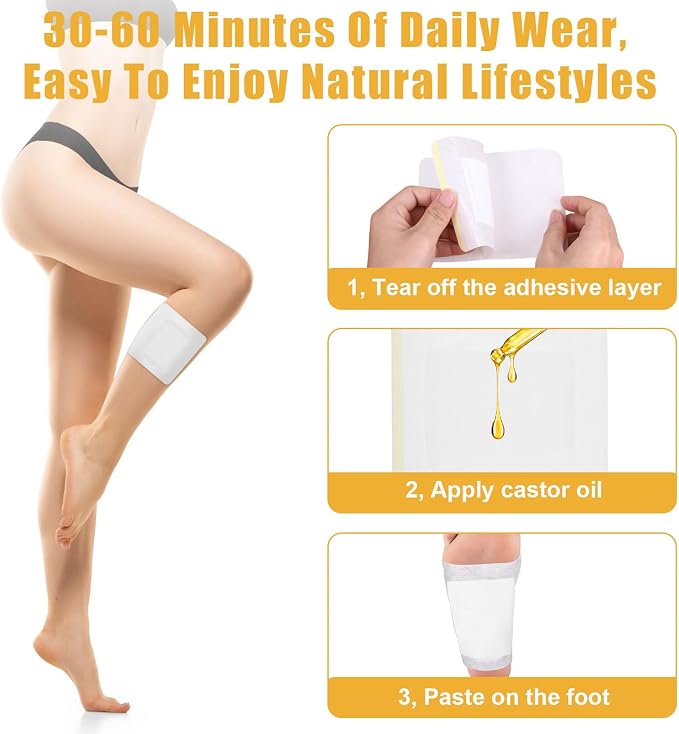 30pcs Castor Oil Pack Wrap for Feet, Skin Friendly Castor Oil Patches Pack Portable Foot Patches, Self-Adhesive Anti Leakage Sticker Disposable Kit, 4.8"X6"