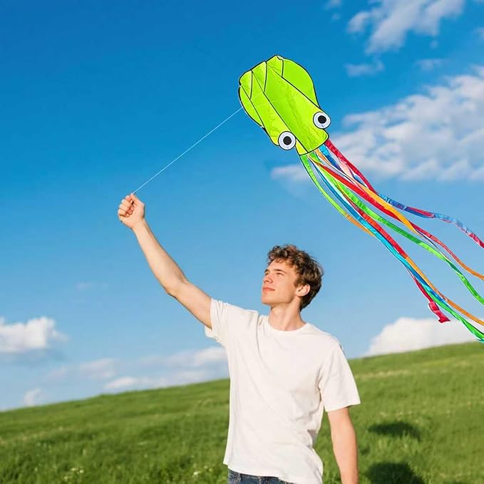 Octopus Kites for Kids & Adults Easy to Fly, 24”x 158” Large Soft Kite Kit for Boys and Girls, Single Line 3D Beach Kite Set for Teens,Perfect for Outdoor Activities