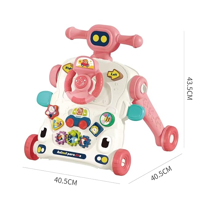 Asou Baby Walker 3 in 1 Sit to Stand Walker With Activity Table and Center for Newborn Toddler (Pink)