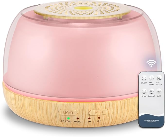Marchred 300ml Essential Oil Diffuser with Remote Control, 7-Color LED Lights, 4 Timer Modes, Quiet Ultrasonic Aromatherapy for Home, Office, Room, Small & Stylish Design