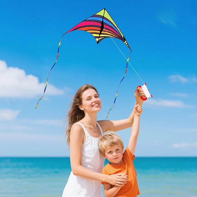 Mint's Colorful Life Delta Kite for Kids & Adults, Extremely Easy to Fly Kite for Beach Trip, Best Kites for Beginners, 300ft String Handle Included