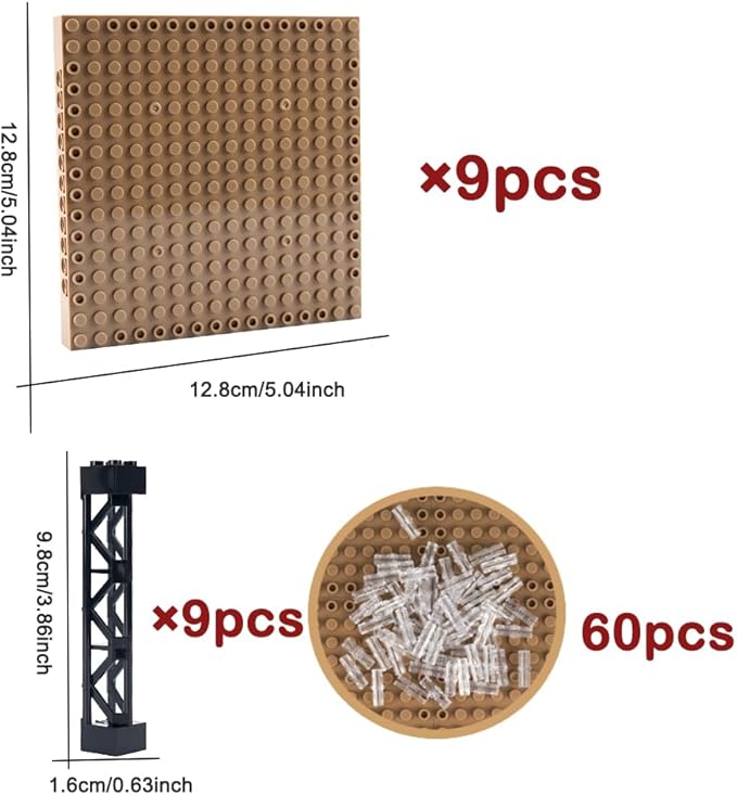 Brick 16x16 Plate 1/3 with Holes,Pixel Art Painting Base Pins Suppor Pillar Accessories Pack, Classic Building Block Bulk Parts and Pieces Sets,Compatible with 65803(Beige)
