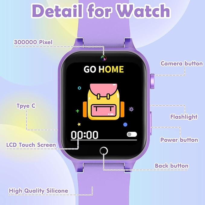 Kids Games Watch, with 26 Puzzle Games, Touch Screen, HD Camera, Alarm Clock, Toys for Ages 4-12 Years Old.Birthday Gift for Boys Girls (Purple)