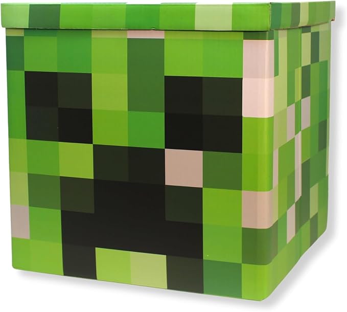 Large 14 x 14 Pixelated Box - Creeper| Birthday Party Supplies | Storage Decoration and Prop, Big Birthday Box | Storage Bin Chest With Lid Gift Accessory (Creeper Block)