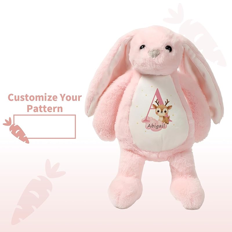 Bunny Stuffed Animal with Custom Name Initial - Personalized Plush Bunny for Newborn Boy Girl, Baby Shower Gifts, Wedding Flower Girl Gift, Easter Rabbit for Kids