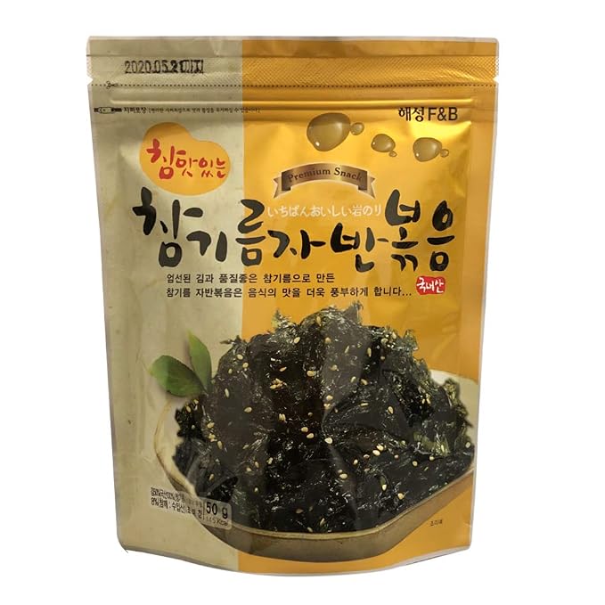 Korean Premium Roasted and Sea Salted Seasoned Seaweed Laver Snack 50g (Pack of 5)