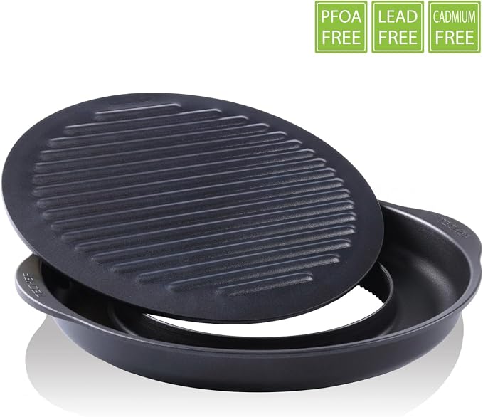 TECHEF - TRUE GRILL PAN - Stovetop Nonstick Indoor/Outdoor Smokeless BBQ Grill Set, including a Grill Plate and Alumium Drip Tray