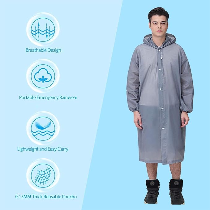 HLKZONE Raincoat, 2 Pack Rain Ponchos for Adults Travel Rain Jacket Packable Rain Coats for Women with Drawstring Hood