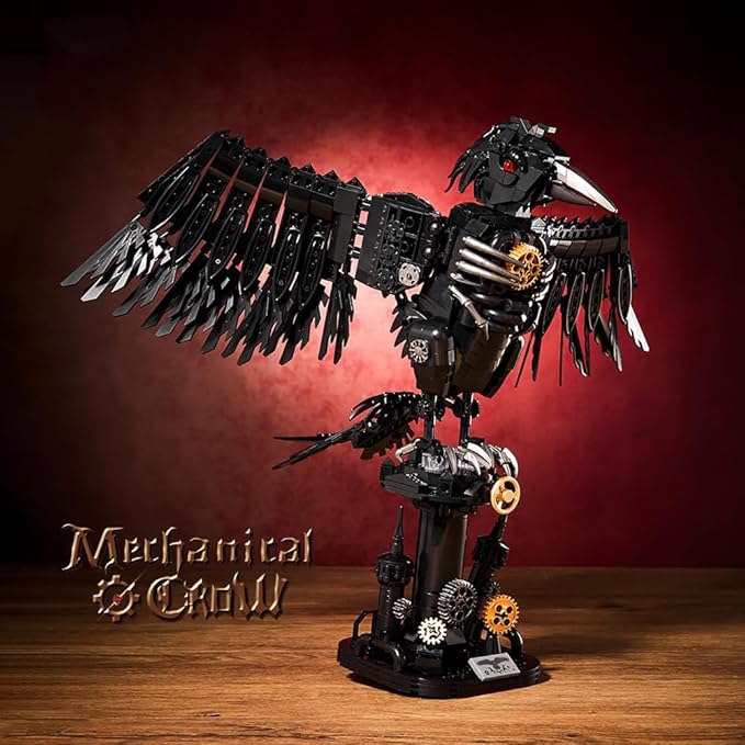 1018PCS Mechanical Crow Building Set, Mechanical Raven Bird，DIY Model Kit with Moving Wings & Rotating Head, Compatible Building Blocks for Adults & Kids 8+
