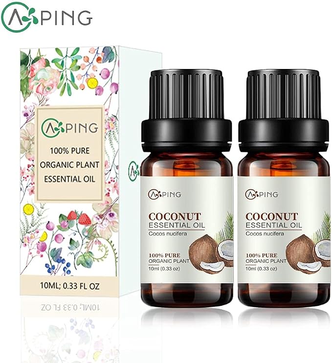 2-Pack Coconut Essential Oil - 100% Pure Organic Natural Plant (Cocos nucifera) Coconut Oil for Diffuser, Aroma, Spa, Massage, Yoga, Perfume, 2x10ML