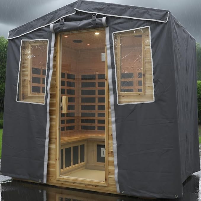 LTCCDSS 5-Person Outdoor Sauna Cover, 3-Layer Oxford Cloth Waterproof Protector | Hook & Loop Roll-Up Door, Heat Retention & Dustproof, Fits Hillside Roof Sauna Within 81.1 * 60.6 * 83.5 Inch
