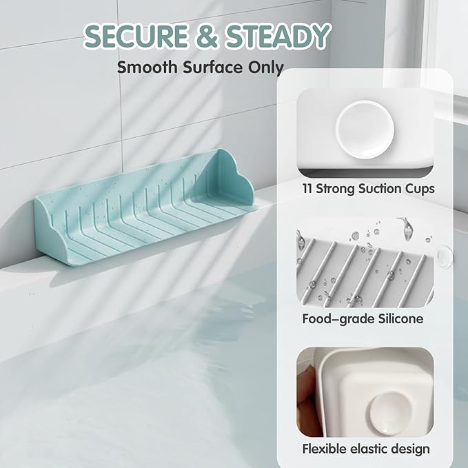 FOCHIER F Bathtub Splash Guard with Strong Suction Cups,1.3-FT Tub Splash Guard for Storage Toys,No Mess for Bath Time,Soft Silicone Tub Splash Guards, 1Pack,Blue