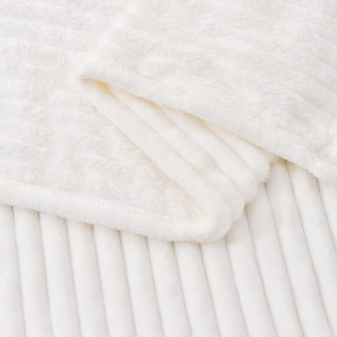 BEDELITE Ribbed Jacquard Off White King Size Blankets for Bed, 108x90 Inch | Soft Warm Decorative Fluffy Blanket, Cozy Fuzzy Lightweight Plush Fleece Throw Blankets for Bed, Room Decor, Gift for Women