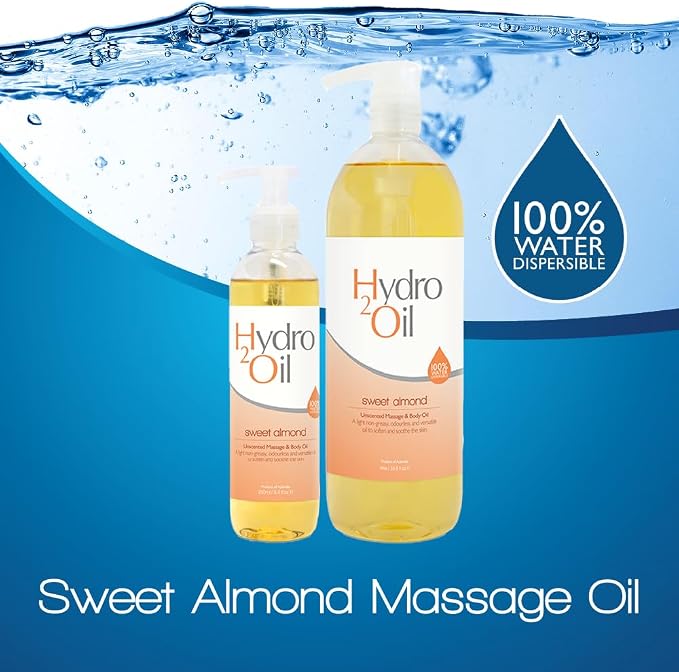 Hydro 2 Oil Sweet Almond Massage Oil 8.4 fl oz - Water Dispersible Formula with Sweet Almond Oil for Nourishing Relaxation