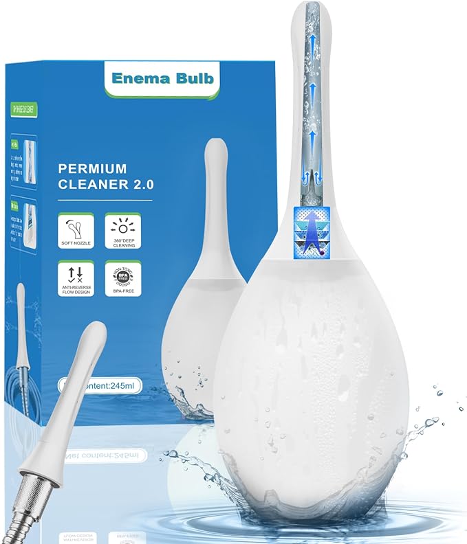 Enemas Anal Douches Anti Backflow-Douche Bulb and Anal Enema System for Men & Women, Douche for Women, 7-Spout Nozzle, Easy to Use & Travel Friendly,Cream White