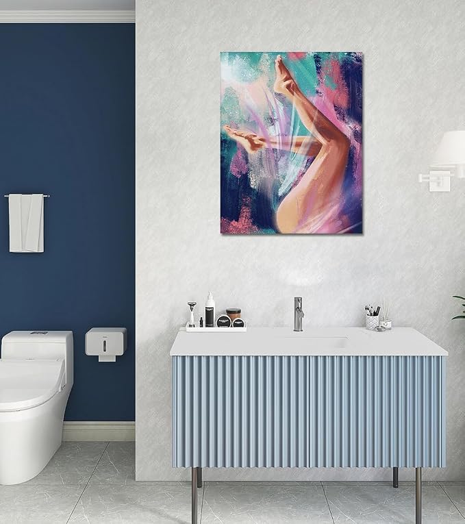 Yeesjoee Abstract Colorful Canvas Wall Art Female Dancer Legs Print Poster, Nude Woman Body Painting, Modern Dancing Ballet Artwork Home Wall Decor for Living Room Bedroom Office, 12x16in Framed