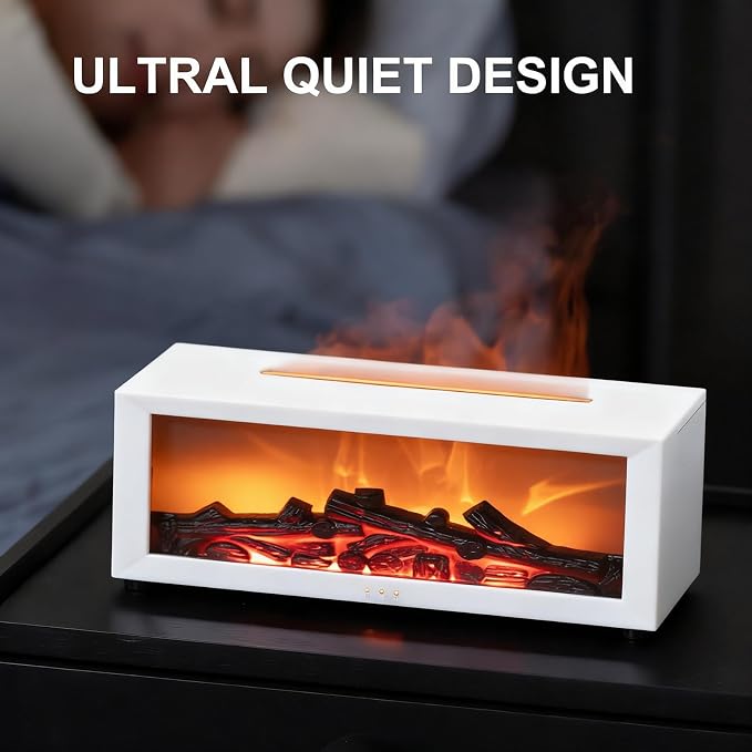 Flame Essential Oil Diffuser, 150ml Aromatherapy Humidifier with Realistic Fire Light, Ultra-Quiet Ultrasonic Cool Mist Maker, Remote, 7-Color LED, Auto-Off for Home, Bedroom, Office