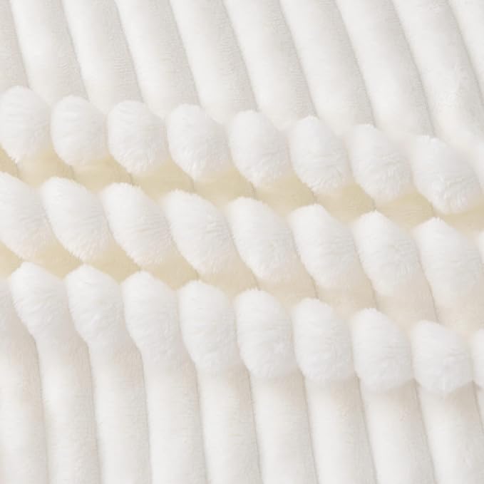 BEDELITE Ribbed Jacquard Off White King Size Blankets for Bed, 108x90 Inch | Soft Warm Decorative Fluffy Blanket, Cozy Fuzzy Lightweight Plush Fleece Throw Blankets for Bed, Room Decor, Gift for Women