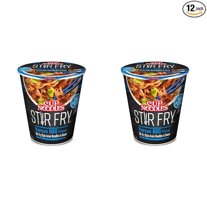Nissin Cup Noodles Stir Fry Noodles in Sauce, Korean BBQ, 2.89 Ounce (Pack of 12)