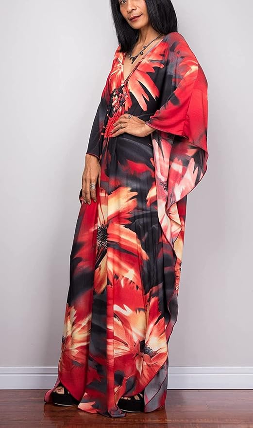 Venasha Womens Caftan Floral Print Kaftan Dress Short Sleeve Swimsuit Cover up Loungewear for Summer