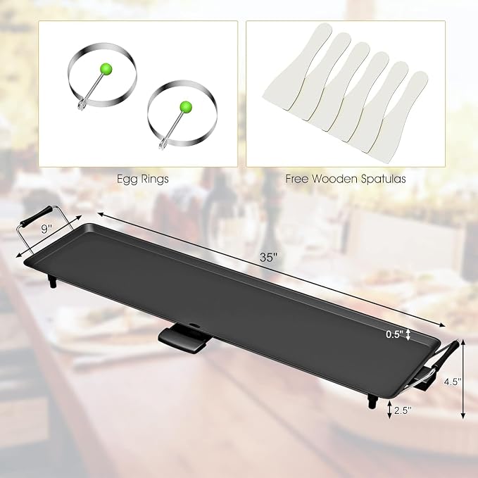 LDAILY Electric Griddle, Nonstick Extra Large Electric Teppanyaki Grill, 35’’ Korean BBQ Grill with 5 Temperature, Long Portable Indoor Table Top Barbecue Pan for Party/Home/Camping Cooking, 2000W
