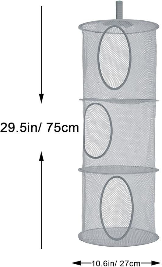 2Pcs Stuffed Animal Storage Foldable Stuffed Animal Net or Hammock Organizer, 3 Compartments Hanging Mesh Toy Storage Hammock for Kid Room Toys, Gloves, Hats, Socks（Grey）