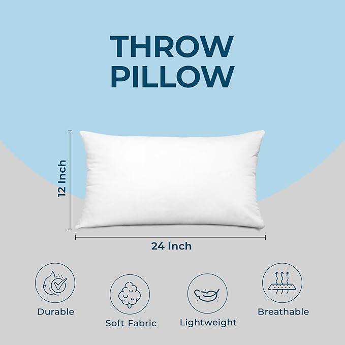 Utopia Bedding Throw Pillows, Decorative 12x24 Pillow Inserts, Set of 4 | Down alternative pillow insert with plush fluffy fill for beds sofas couches and chairs. Suitable for indoor outdoor use.