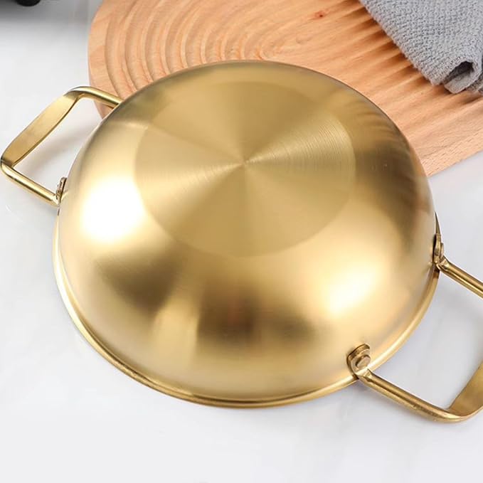 Korean Ramen Cooking Pot with Handle, Stainless Steel Everyday Pan, Stainless Steel Fast Heating Convenient Noodle Pot for Soup, Small Hot Pot 18cm/7.1in (Original Color) (Gold)