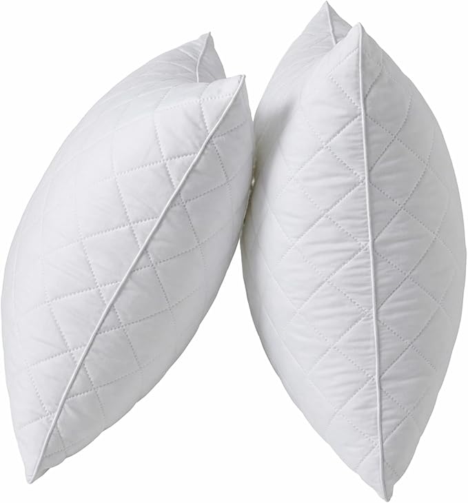 Qeils Quilted 18 x 18 Pillow Inserts Set of 2 White Throw Pillow Inserts with Soft Polyester Cover - Rectangle Square Sofa Quilting Pillow Inserts Decorative Pillow Insert White Couch Pillow
